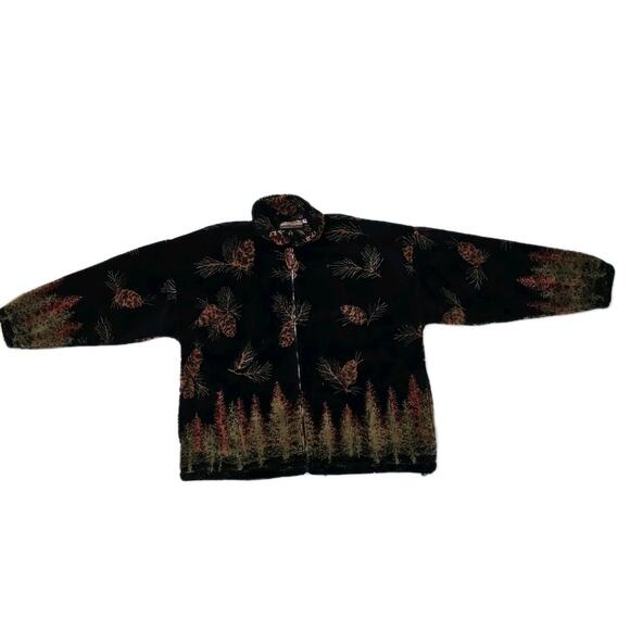 VINTAGE Cobblestone Canyon Women’s Pine Cone Fleece Full Zip Jacket XXL Black - Picture 1 of 8